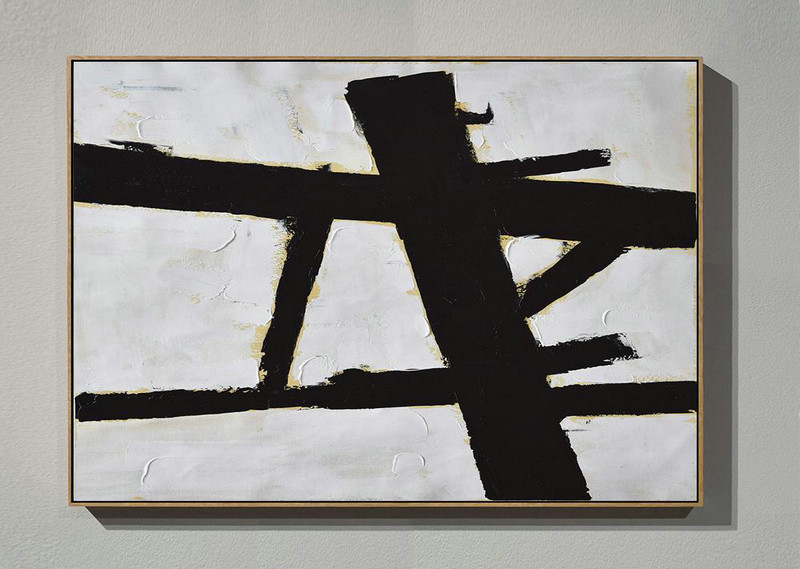 Abstract Art Decor,Contemporary Painting,Horizontal Palette Knife Minimal Canvas Art Painting Black White Beige - Custom Oil Painting